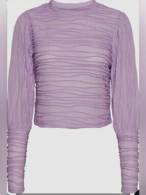 Vero Moda Lavender Sheer Ruched Long-Sleeve Top